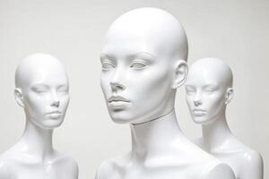 Three White Mannequin Heads Facing Forward photo