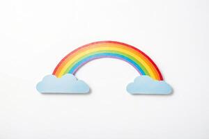 Colorful Rainbow with Clouds on White Background photo