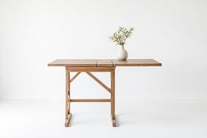 Rustic Wooden Folding Table with Vase and Greenery photo