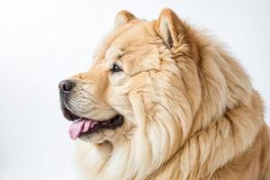 Close-up of a Chow Chow Dog with Tongue Out photo