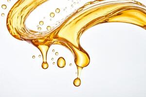Golden liquid splash with droplets photo