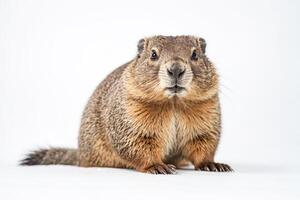 Marmot Sitting on White Background photo