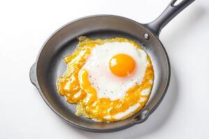 Close-up of a fried egg in a black pan photo