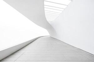 Modern Minimalist White Architecture, Curved Walls and Geometric Ceiling photo