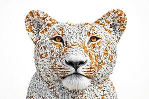 Close Up of a Leopard's Face with a Unique Pattern of Shapes photo