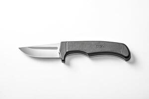 Black Handle Knife Isolated On White Background photo