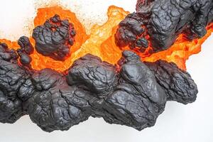 Black Lava Rocks Erupting From Hot Lava Flow photo