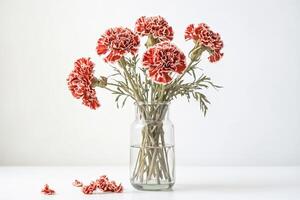 Red and White Carnations in a Glass Vase photo