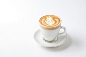 Latte Art Coffee with Milk Foam in White Cup photo