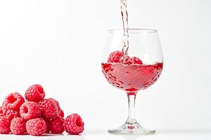 Raspberry juice pouring into a glass photo
