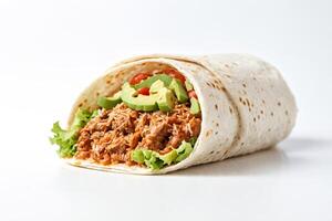 Delicious Burrito With Avocado, Tomato, Lettuce and Meat photo