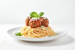 Spaghetti with Meatballs and Parmesan Cheese photo