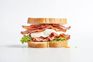Close-up of a Bacon and Egg Sandwich on a White Background photo