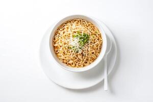 Bowl of Noodles with Green Onions and Broth photo