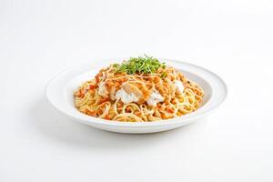 Delicious Spaghetti with Creamy Sauce and Fresh Herbs photo