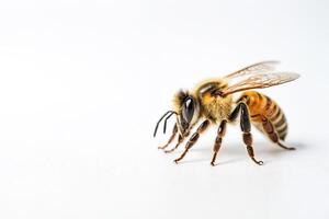 Close-up of a Honeybee on a White Background photo