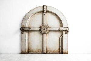 Old metal door with round shape isolated on white background photo