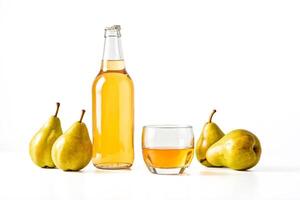 Pear Juice and Pears on White Background photo