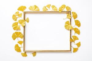 Golden Ginkgo Leaves Frame Mockup photo