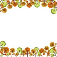 autumn flat template frame with orange and green leaves on the white background. template with plant frame vector
