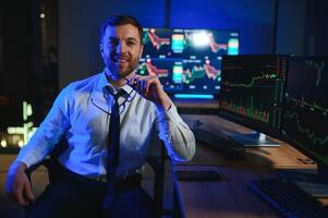 Financial Analysts and Day Traders Working on a Computers with Multi-Monitor photo