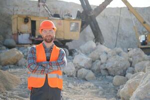 Quarry worker doing a quality check photo