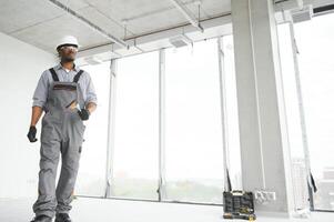portrait of an African American construction worker on location photo