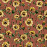watercolor graphics seamless two-layer pattern of sunflowers flo vector