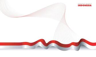 Waving indonesian flag with waving red lines in white background for indonesia independence background design. Dirgahayu republik indonesia mean is happy indonesia independence day vector