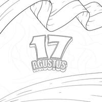 Typography number 17 in simple 3D form with a hand drawn style and a white background with a simple line art feel. And the Agustus text means is August vector