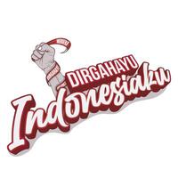 typography Dirgahayu Indonesiaku that mean is long live my Indonesia in a simple 3d style with a hand holding a cloth that says merdeka that mean is independence vector