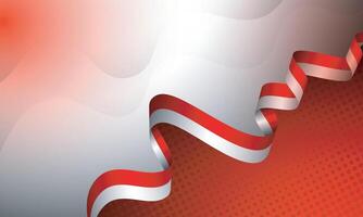 Waving Indonesia flag in ribbon design with red and white background for indonesia independence day campaign design vector
