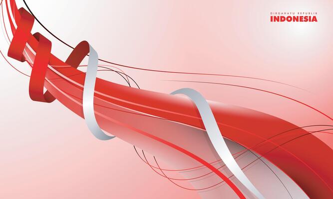 Flying abstract red shape with waving red white ribbon design in red white background for indonesia independence background. Dirgahayu republik indonesia mean is happy indonesia independence day