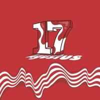 Typography number of 17 in red white texture hand drawn design with waving red white ribbon for indonesia independence day. Agustus text means is August vector