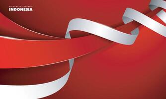 Red background with flying red shape with shadow and waving white ribbon design for indonesia independence background. Dirgahayu republik indonesia mean is happy indonesia independence day vector