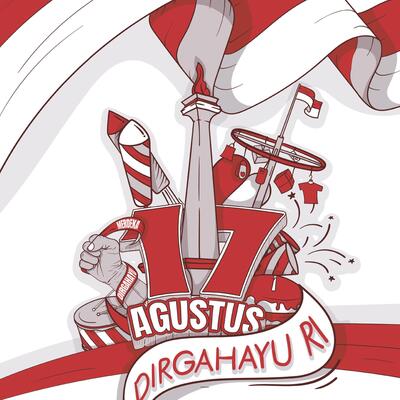 doodle art about the iconic Indonesian Independence Day with the large 3D number 17 and Agustus means is August. and the text dirgahayu RI means long live the Republic of Indonesia