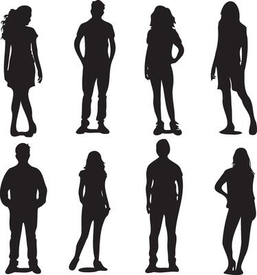 People group standing silhouette on white background