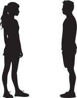 Young man and woman standing black silhouette vector
