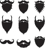 Set of beard and mustache silhouette on white background vector