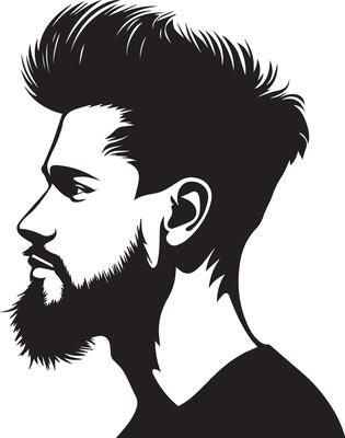 Black silhouette of Hipster hair and beards. Fashion concept. Black and white logo