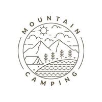 Illustration of mountan and camping monoline or line art style vector