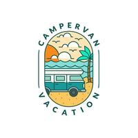 beach and campervan badge monoline or line art style illustration vector