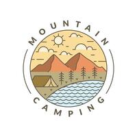 Illustration of mountan and camping monoline or line art style vector