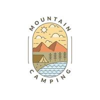 Illustration of mountan and camping monoline or line art style vector