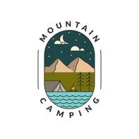 Illustration of mountan and camping monoline or line art style vector