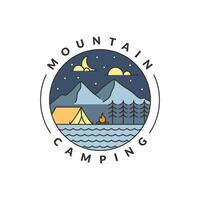 Illustration of mountan and camping monoline or line art style vector