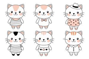 Cute kawaii kitten in clothes on a white background. vector