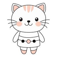 Cute kawaii kitten in clothes on a white background. vector