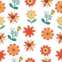 Set of cartoon flowers pattern on a white background. Flat style illustration. vector
