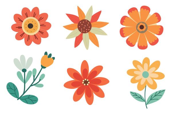 Set of cartoon flowers on a white background. Flat style illustration.